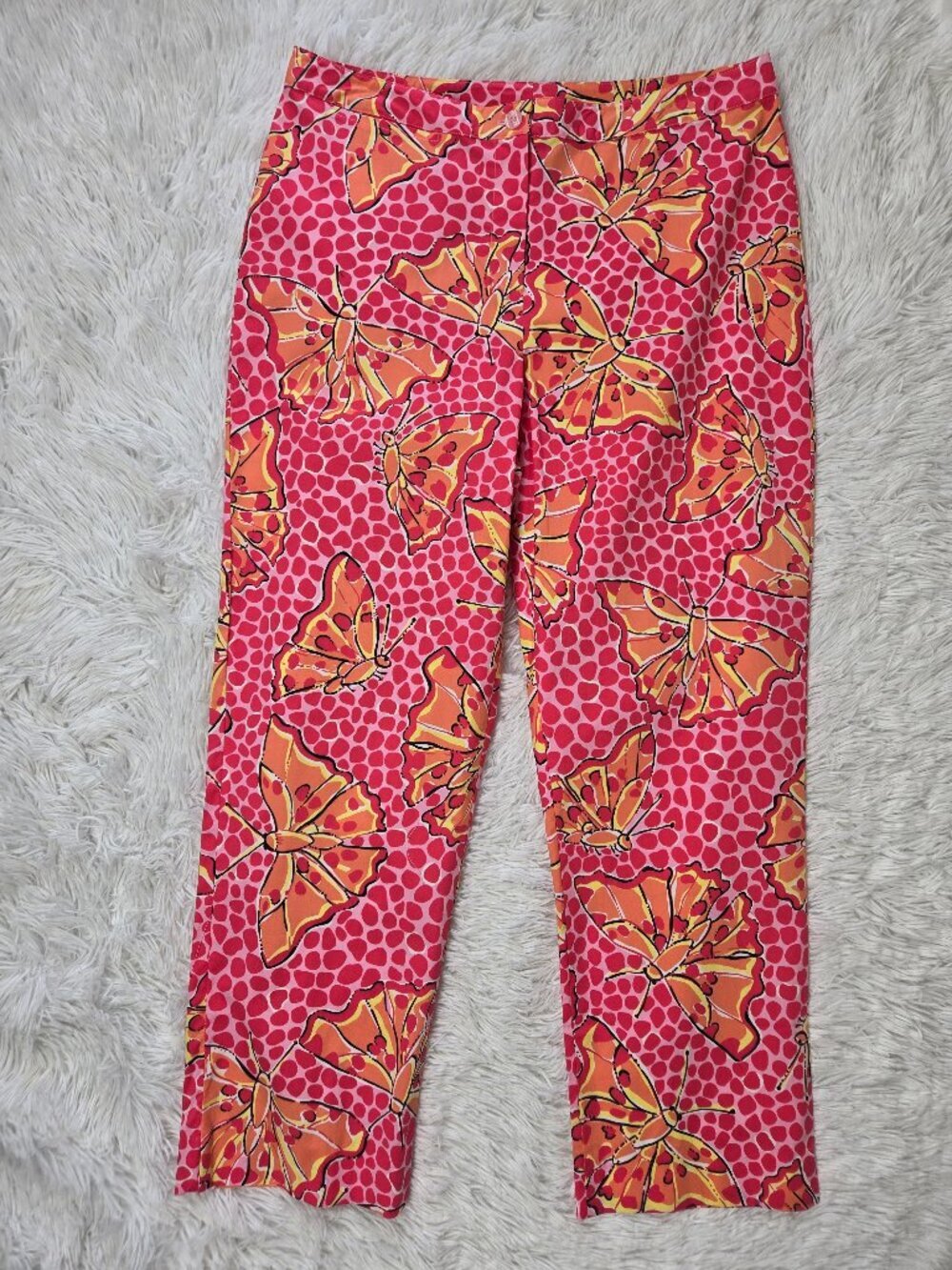 Lilly Pulitzer Size 10 Cha Cha Butterflies Cotton Spandex Pants Cropped Colorful